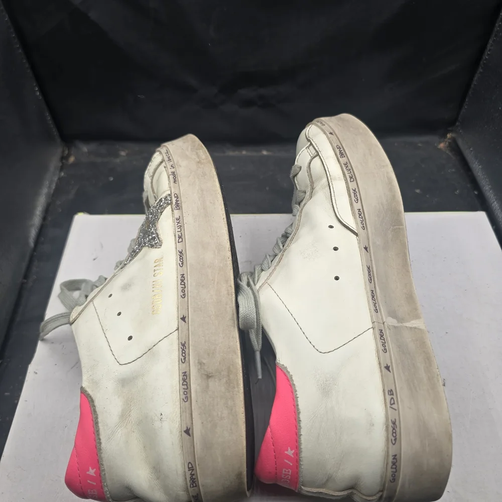 Golden Goose White‎ and Pink Sneakers with Silver Accents Women Size 8